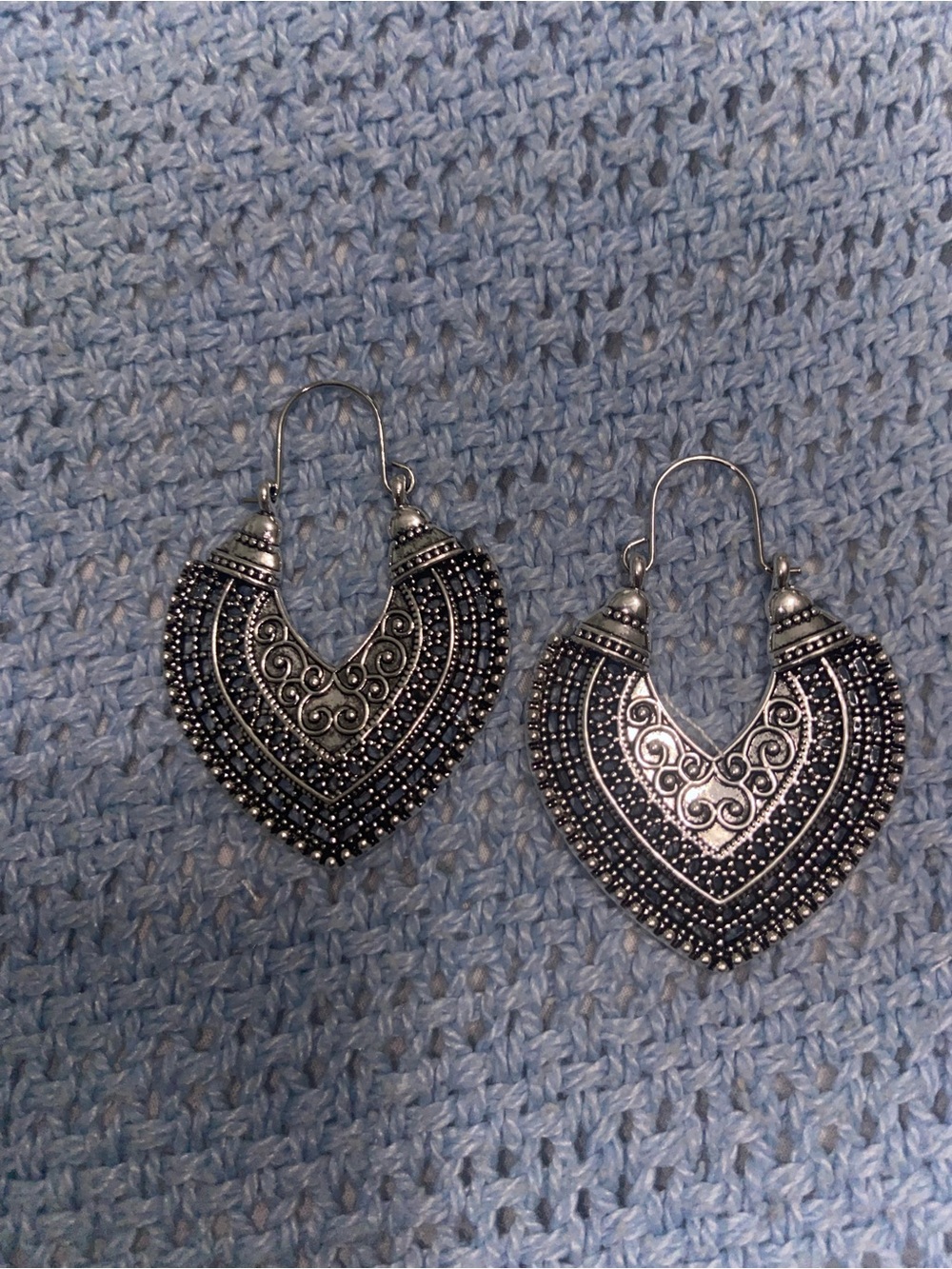 Artisan Silver-Tone Filigree Heart Drop Earrings